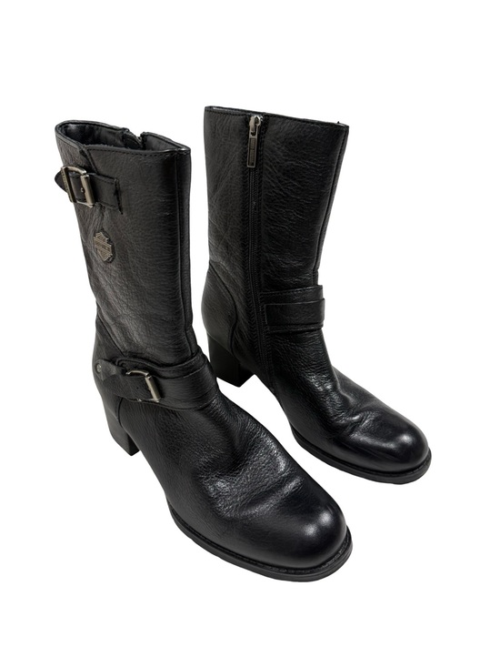 Harley-Davidson Shoes - Harley Davidson Womens 8 Serita Black Leather Moto Harness Boots Biker Side Zip